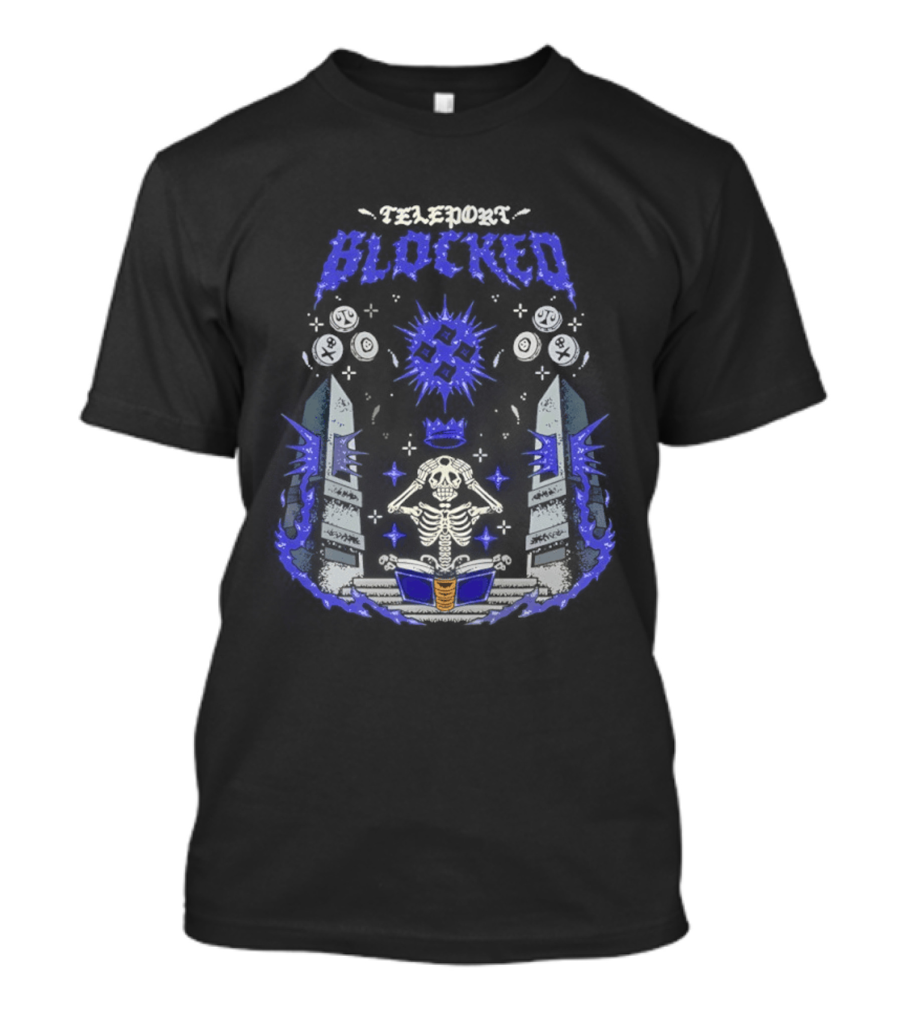 Skeleton Wearing Crown Teleport Blocked OSRS Magic Book Mystical Aura And Power T-Shirt