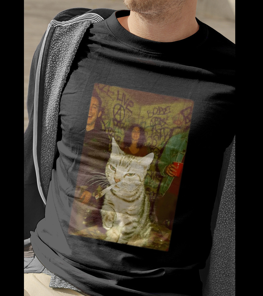 Smoking Tabby Cat Live Punk Party Scene T-Shirt