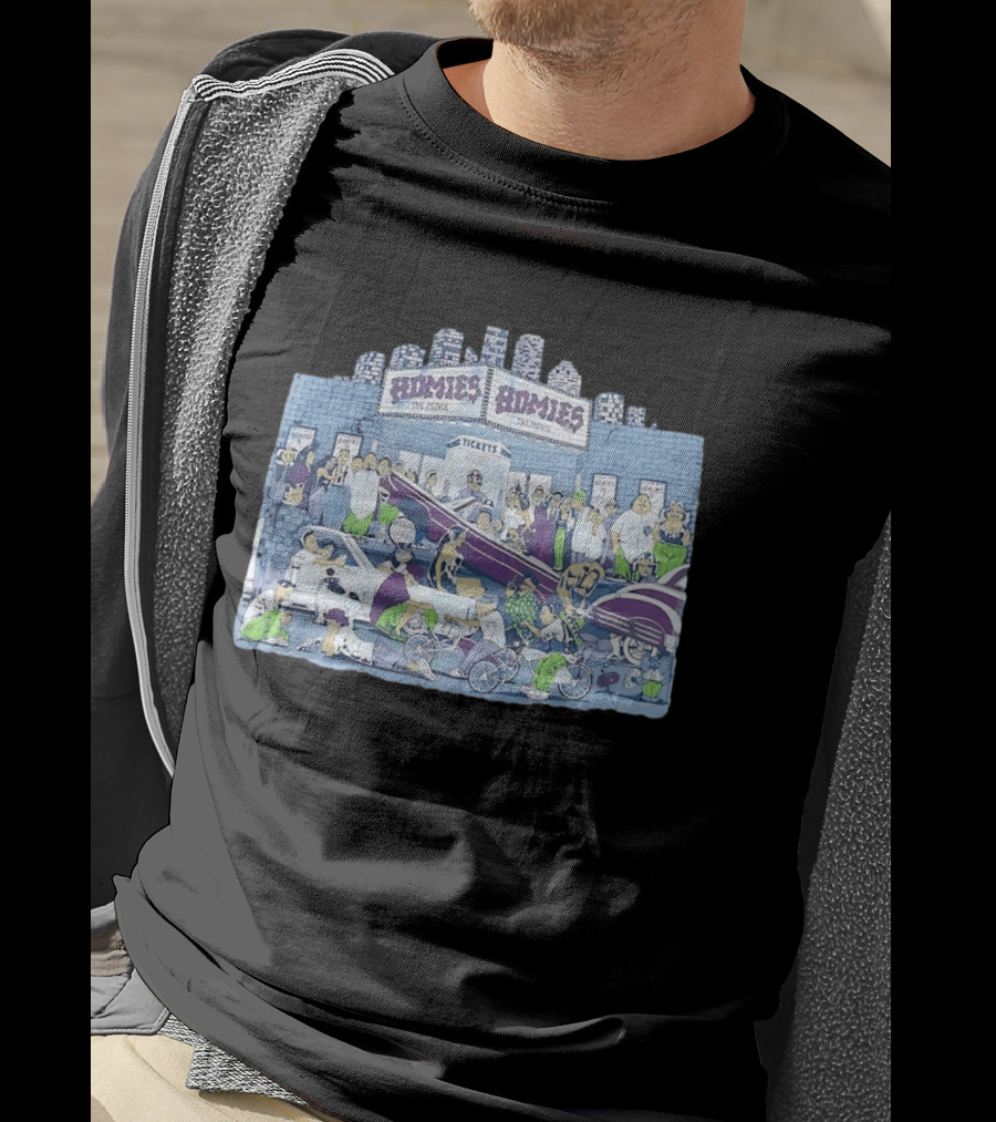 Homies The Movie Tickets Crowd Scene Skyscrapers Lowriders Bicycles T-Shirt