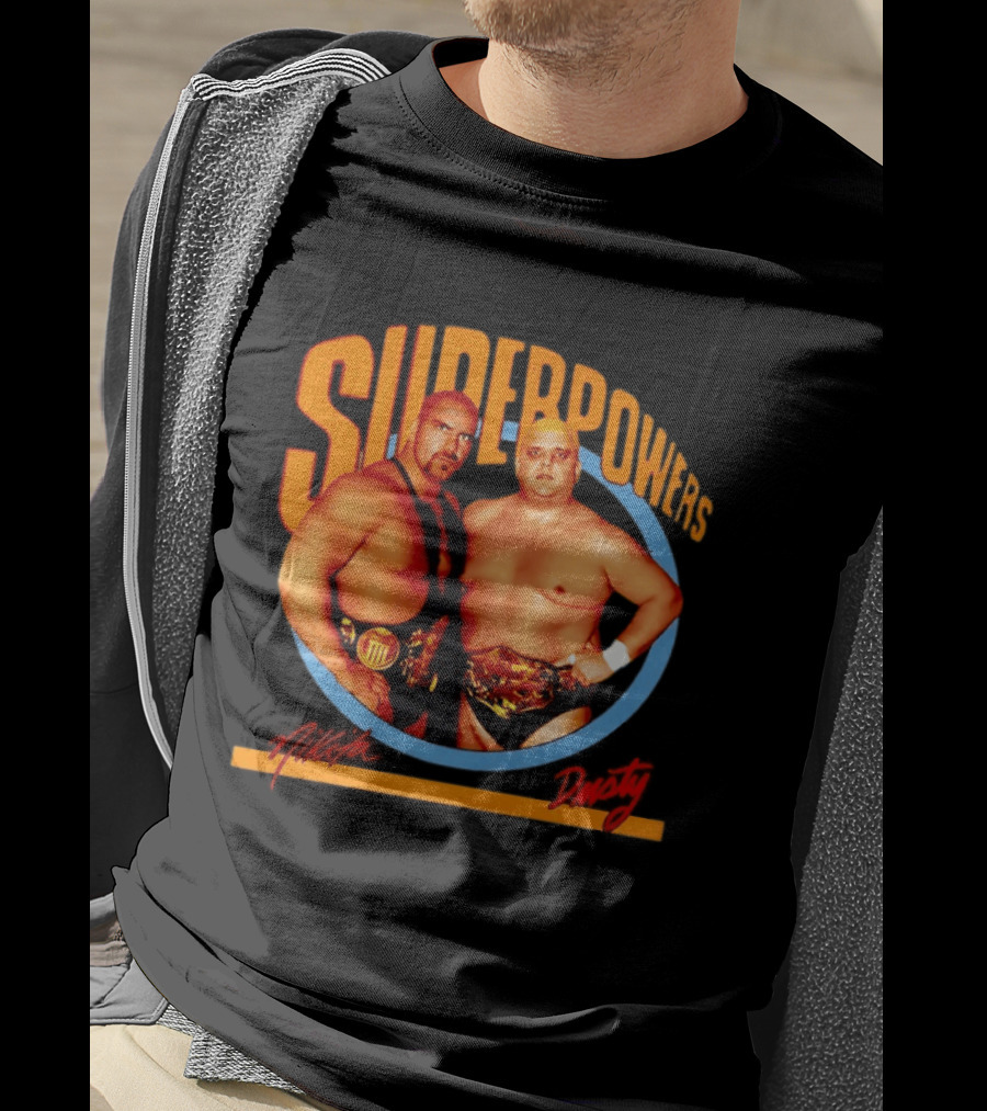 Superpowers Wrestling Legends Nikita Koloff And Dusty Rhodes Championship Belts T-Shirt