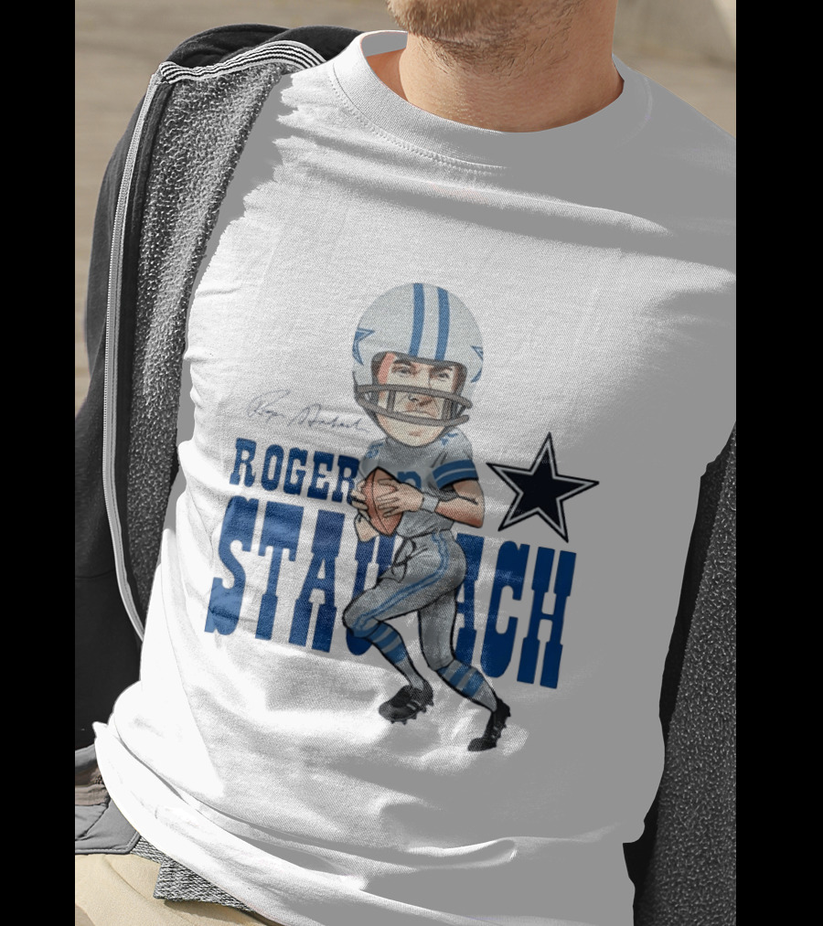 Roger Staubach Dallas Cowboys Football Cartoon With Star T-Shirt