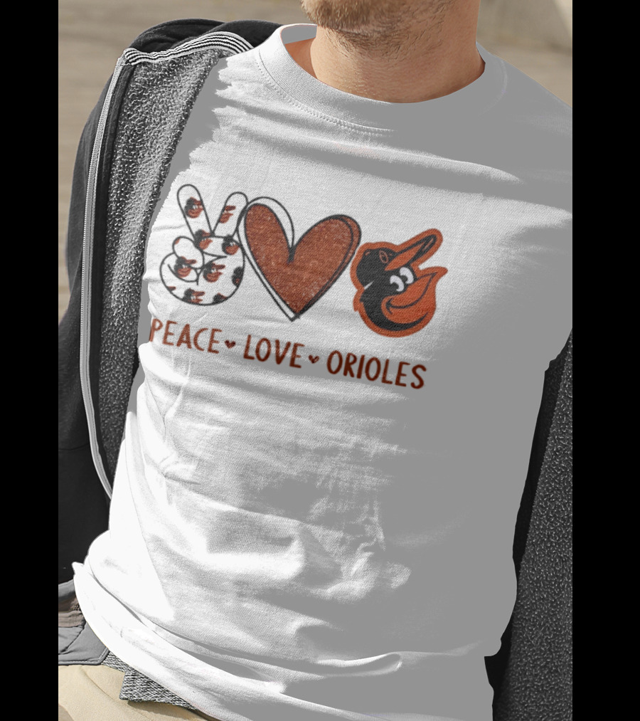Peace Love Orioles Hand Sign Heart Shape Baltimore Orioles T-Shirt