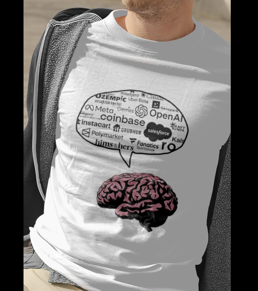 Capitalism Brain Thinking With Tech Giants Logos OpenAI Meta Twitter Coinbase Brands T-Shirt