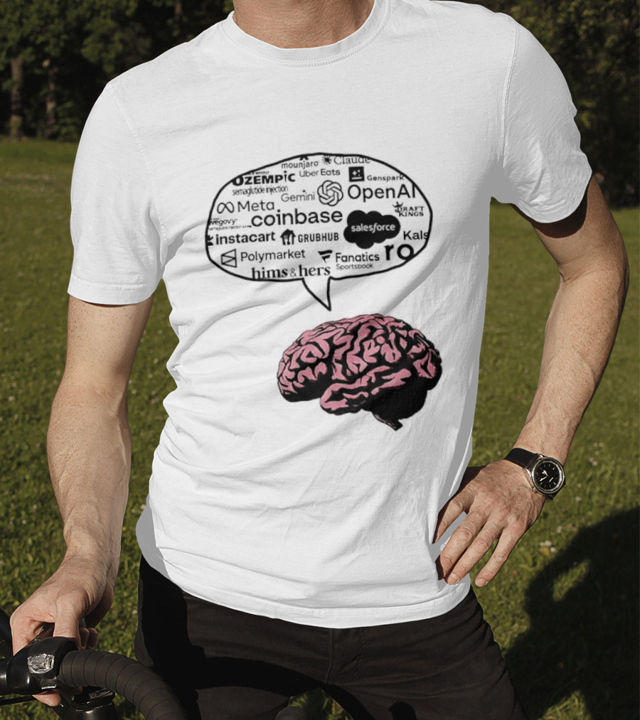 Capitalism Brain Thinking With Tech Giants Logos OpenAI Meta Twitter Coinbase Brands T-Shirt