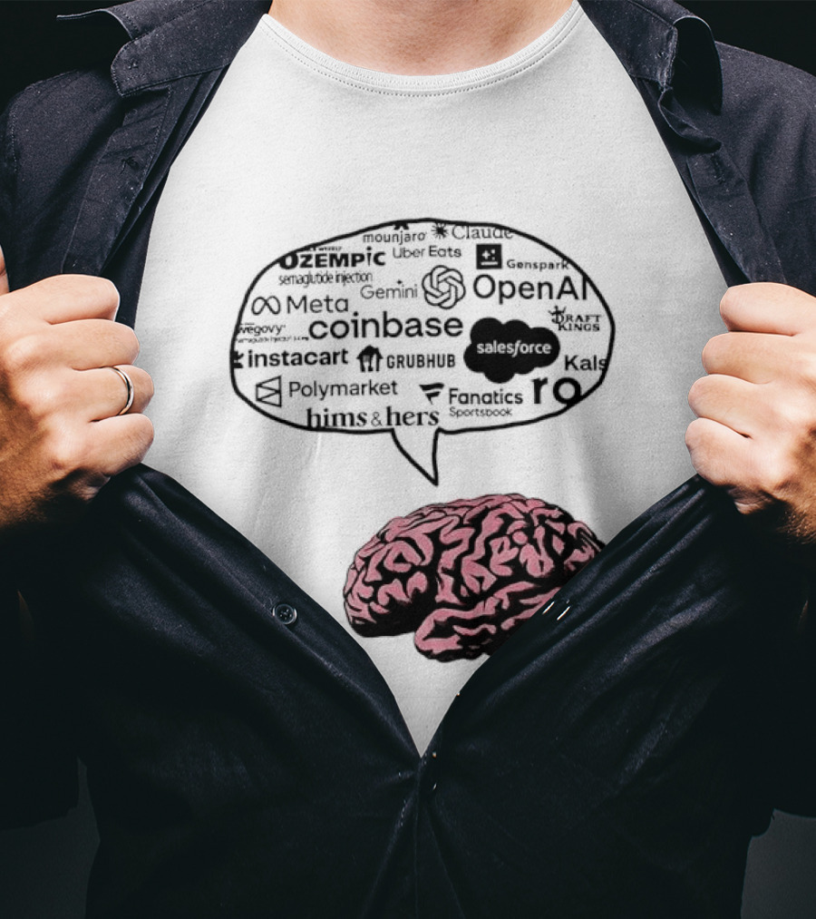 Capitalism Brain Thinking With Tech Giants Logos OpenAI Meta Twitter Coinbase Brands T-Shirt
