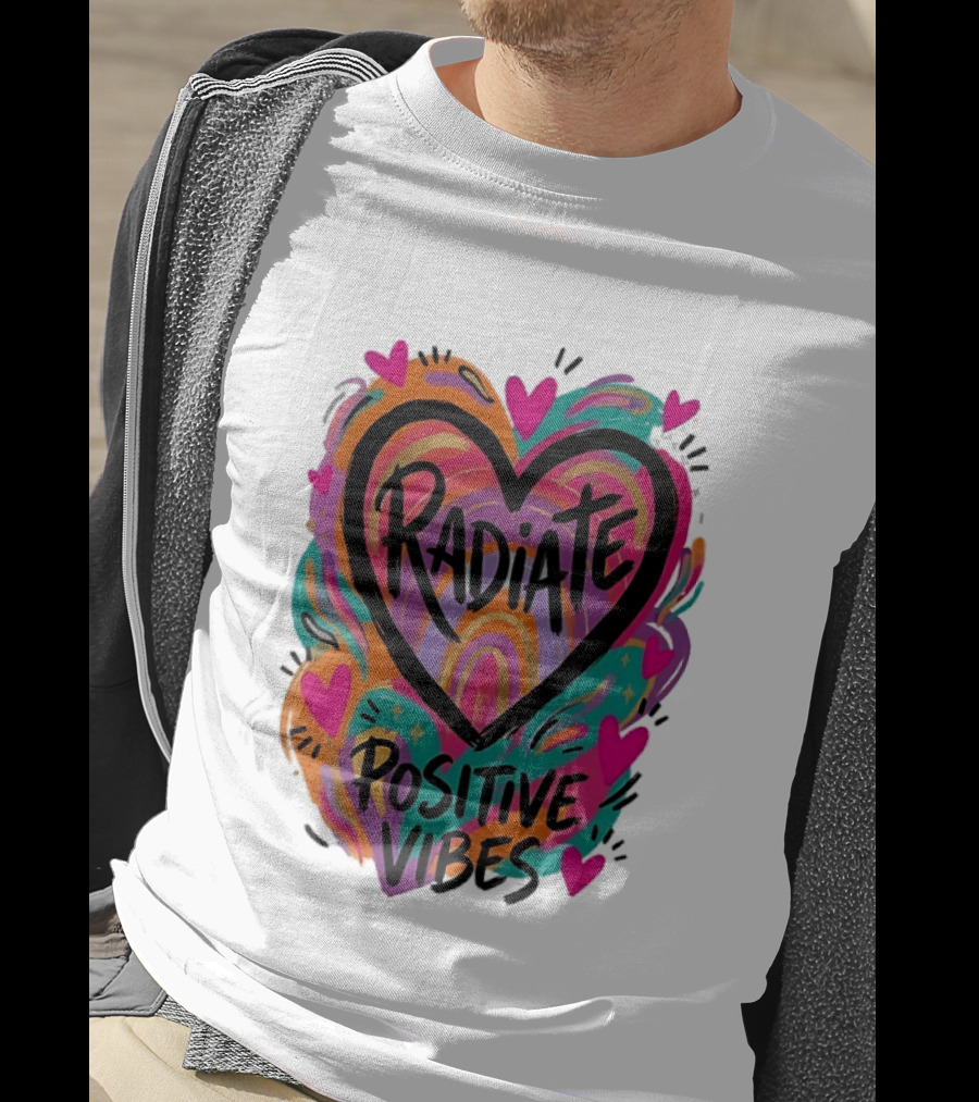 Radiate Positive Vibes Colorful Heart Shape T-Shirt