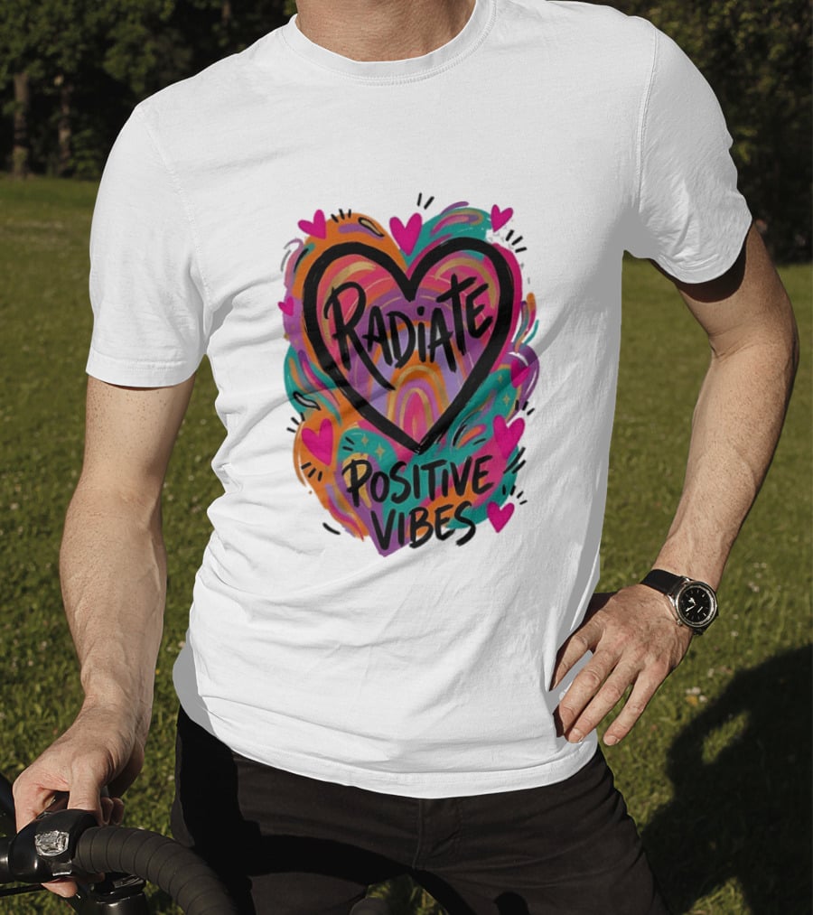 Radiate Positive Vibes Colorful Heart Shape T-Shirt