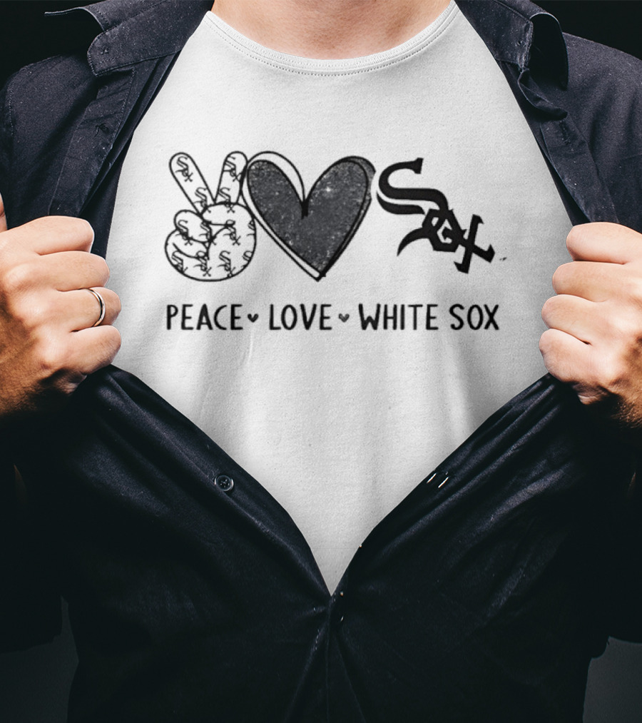 Peace Love White Sox Hand Sign Heart Shape Sox T-Shirt