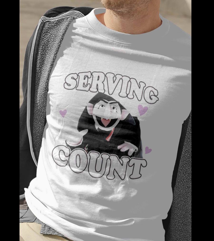 Serving Count Cartoon Vampire Hearts T-Shirt