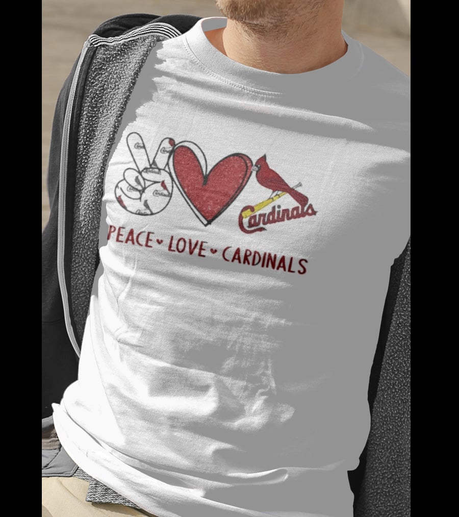 Peace Love Cardinals Hand Sign Heart Shape St Louis Cardinals T-Shirt