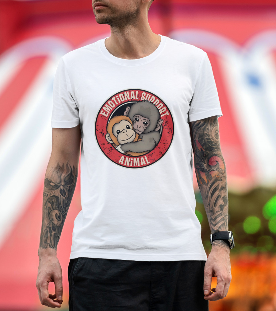 Emotional Support Animal Monkey Punch Hugging Sticker T-Shirt