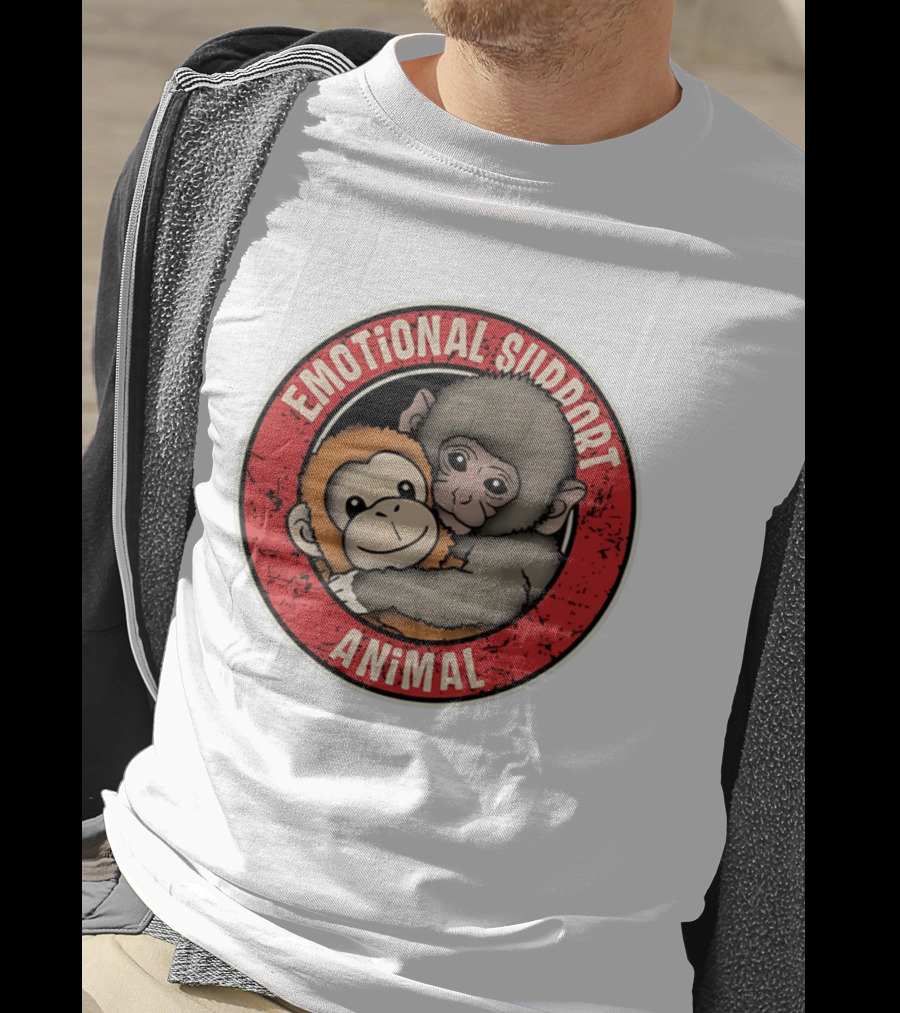 Emotional Support Animal Monkey Punch Hugging Sticker T-Shirt