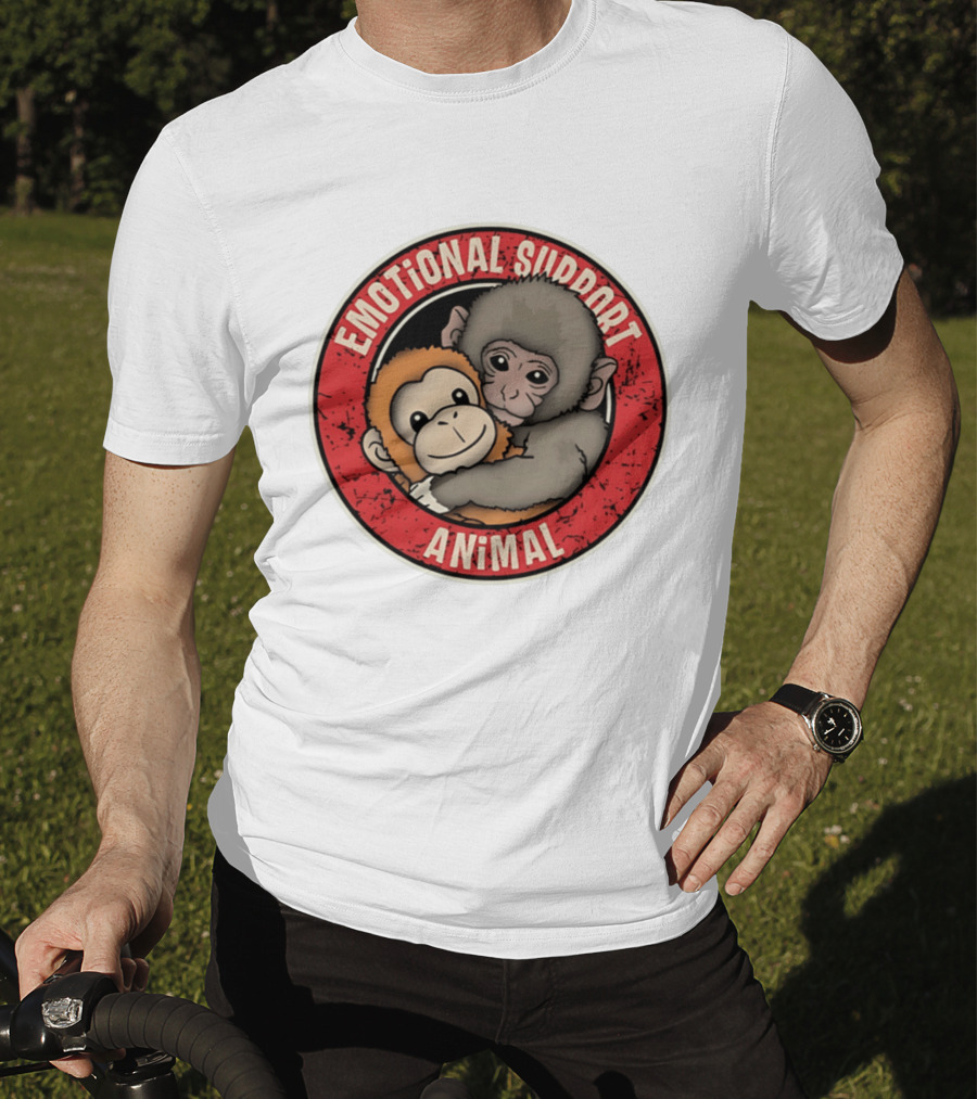 Emotional Support Animal Monkey Punch Hugging Sticker T-Shirt