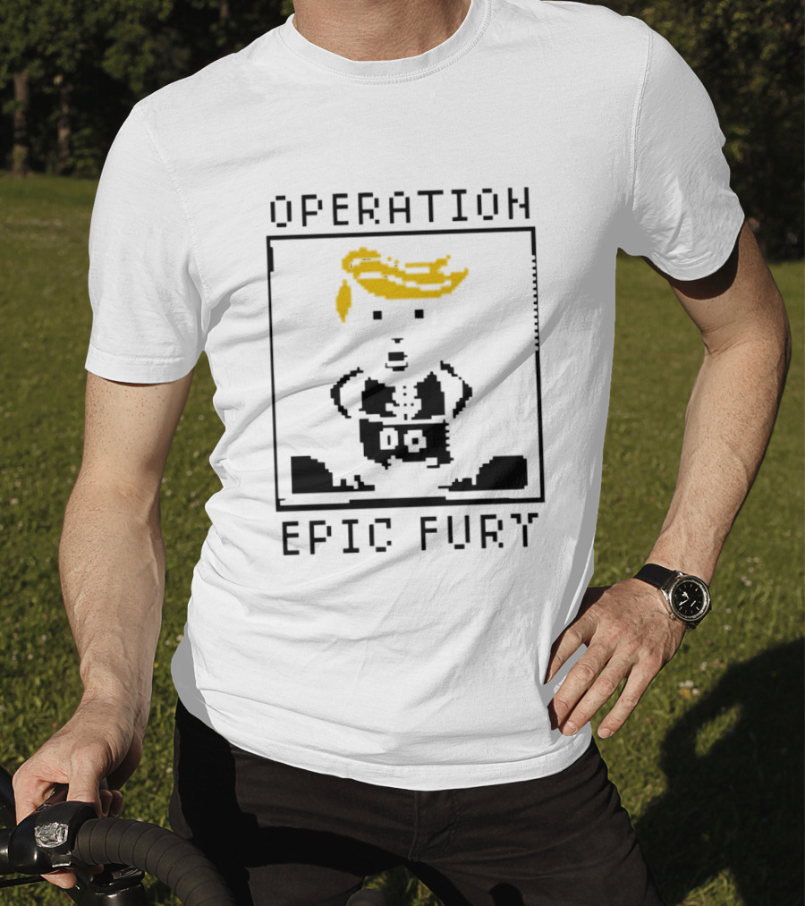 Operation Epic Fury Trump Cartoon Blocky Style Yellow Hair T-Shirt