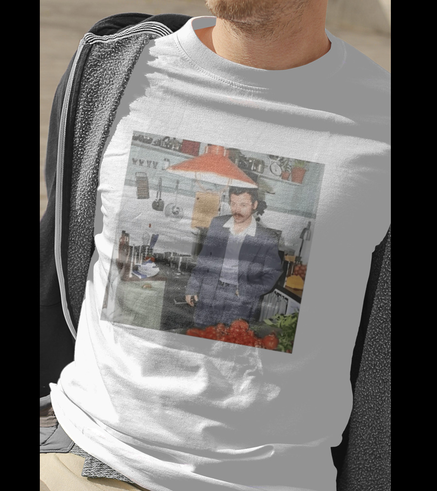 Harry Cooking In Stylish Kitchen With Suit And Vegetables T-Shirt
