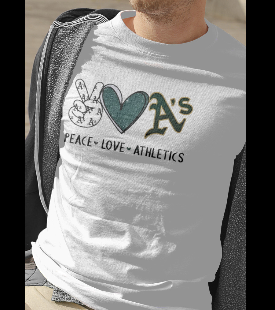 Peace Love Oakland Athletics Hand Sign Heart Shape A's T-Shirt