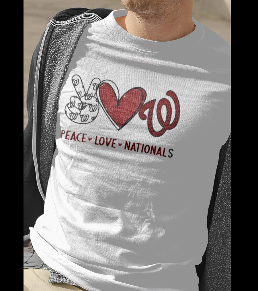 Peace Love Nationals Hand Sign Heart Shape Washington Nationals T-Shirt