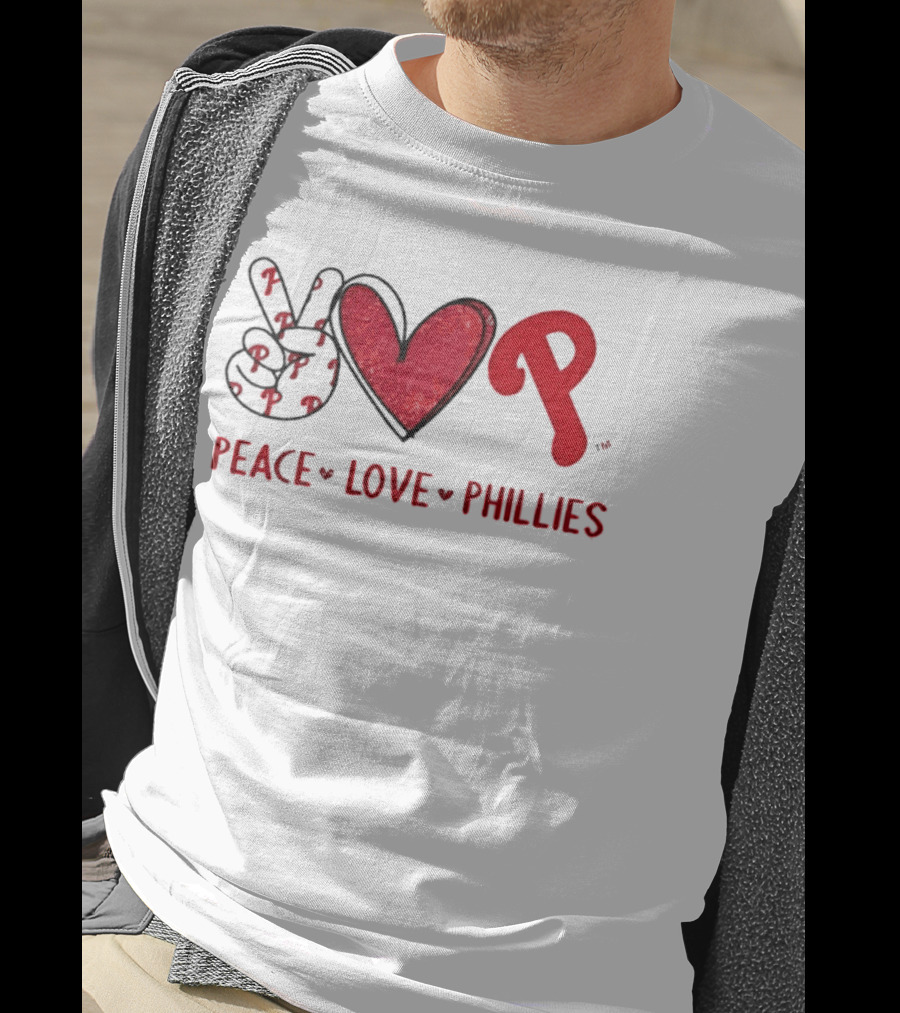 Peace Love Phillies Hand Sign Heart Shape Philadelphia Phillies T-Shirt