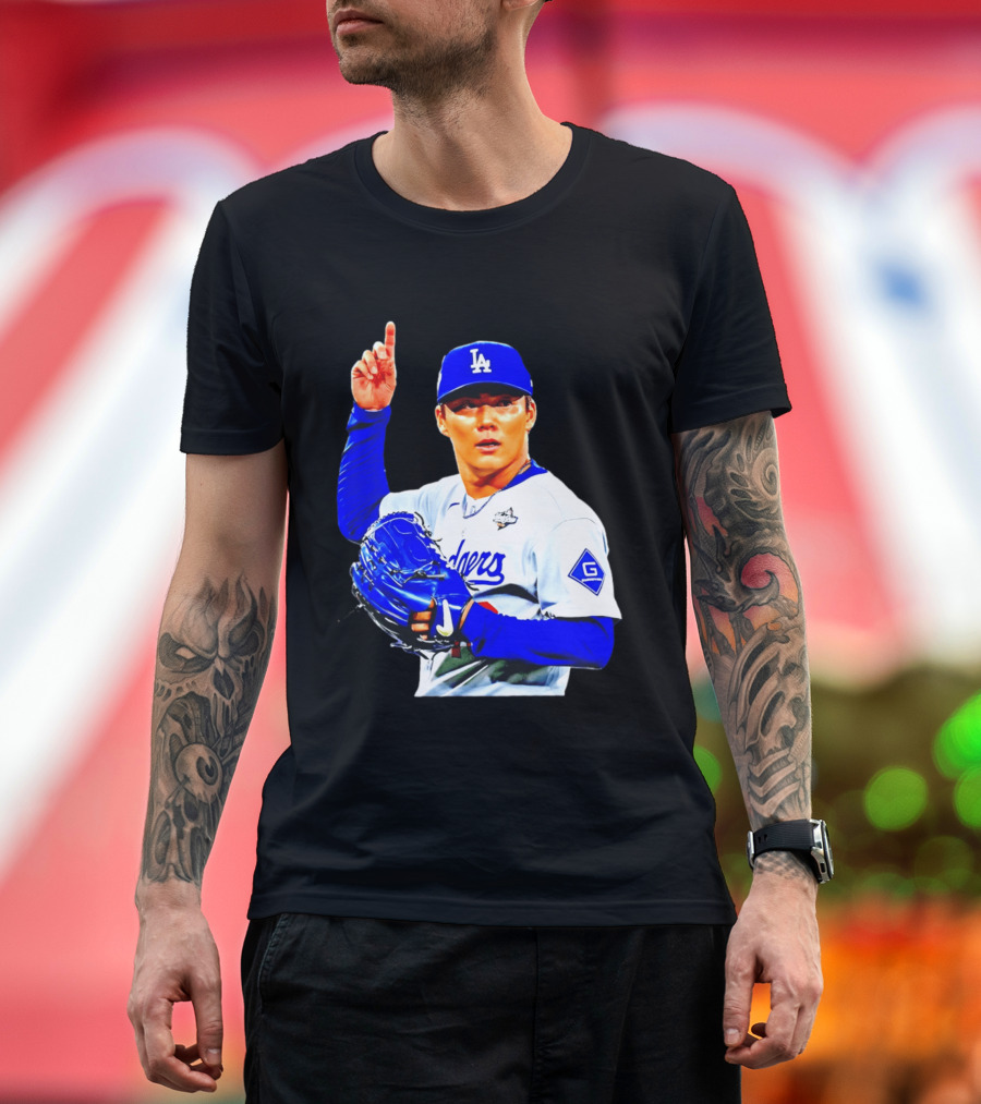 Yoshinobu Yamamoto '26 Los Angeles Dodgers Player Blue Glove T-Shirt