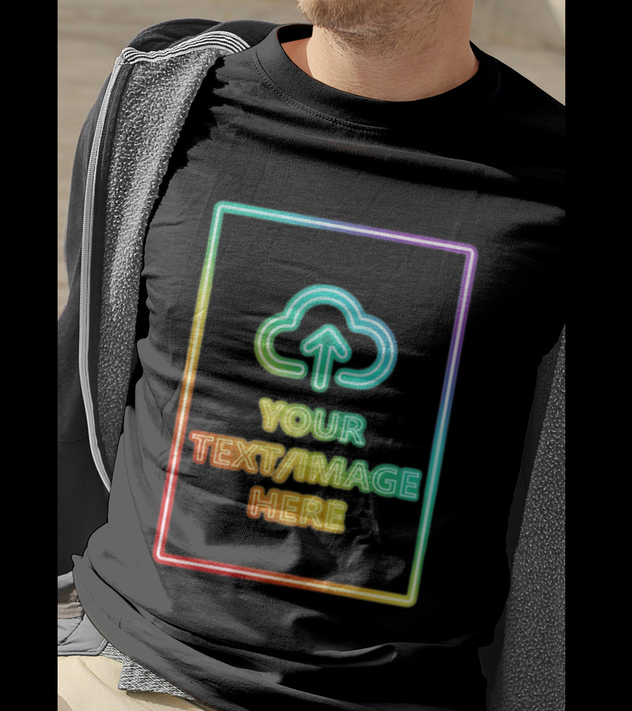 Your Text Image Here Neon Light Cloud Upload T-Shirt