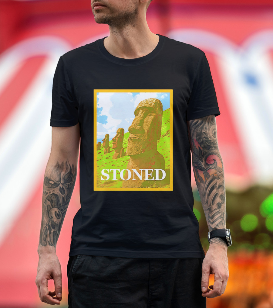 Stoned Moai Statue Easter Island Head Print T-Shirt