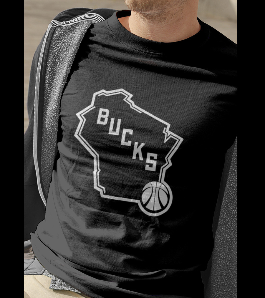 Milwaukee Bucks State Outline With Basketball T-Shirt