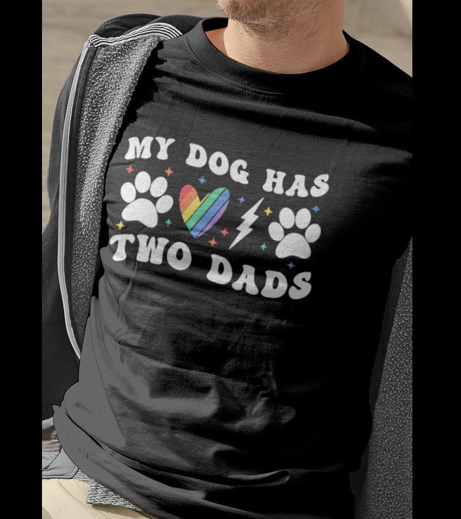 My Dog Has Two Dads Rainbow Heart Paw Prints LGBT Pride T-Shirt