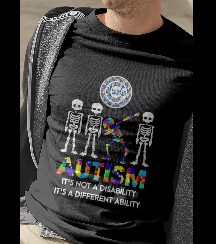 Chicago Cubs Autism It's Not A Disability It's A Different Ability Skeleton Puzzle T-Shirt