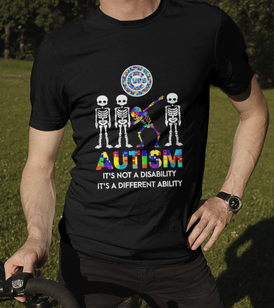 Chicago Cubs Autism It's Not A Disability It's A Different Ability Skeleton Puzzle T-Shirt