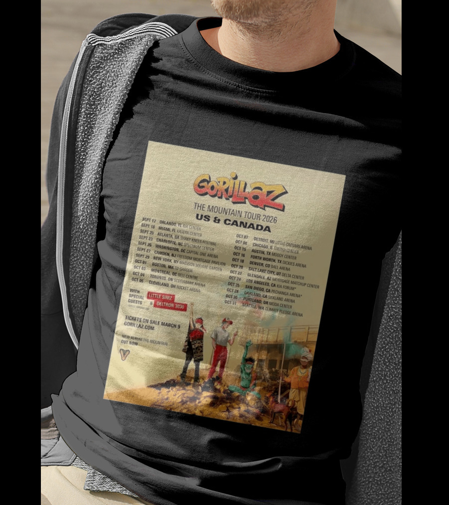 Gorillaz The Mountain Tour 2026 US Canada Dates Little Simz Deltron 3030 T-Shirt