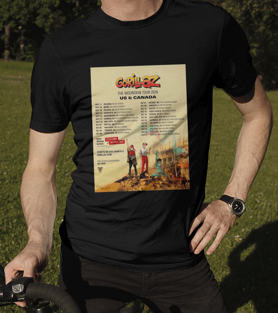 Gorillaz The Mountain Tour 2026 US Canada Dates Little Simz Deltron 3030 T-Shirt