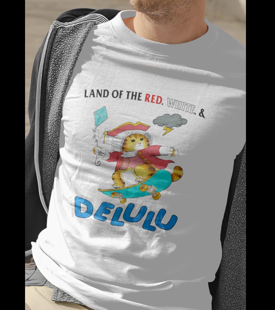 Land Of The Red White And Delulu Cat Pirate Skateboard Kite T-Shirt