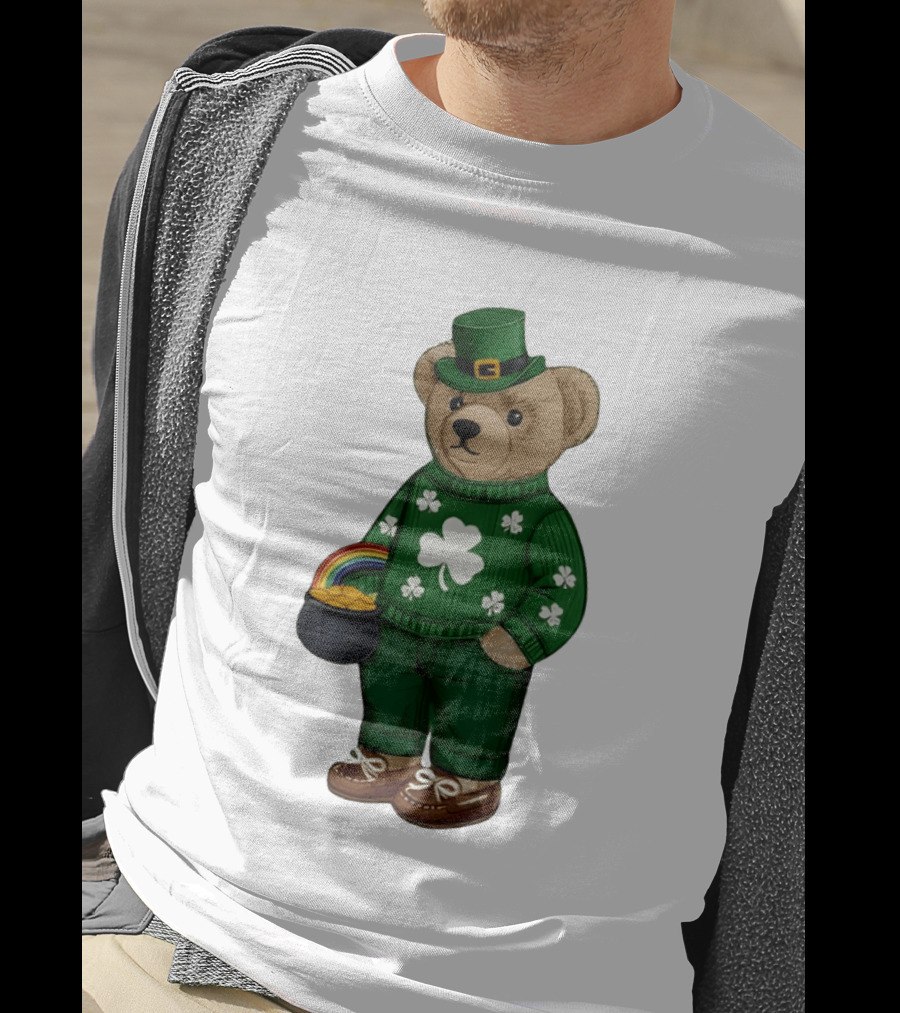 Lucky Teddy Bear Irish St Patricks Day Clover Rainbow Pot Of Gold T-Shirt