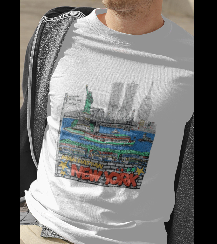 Statue Of Liberty Brooklyn Bridge Broadway Central Park 5th Ave Manhattan New York Skyline T-Shirt