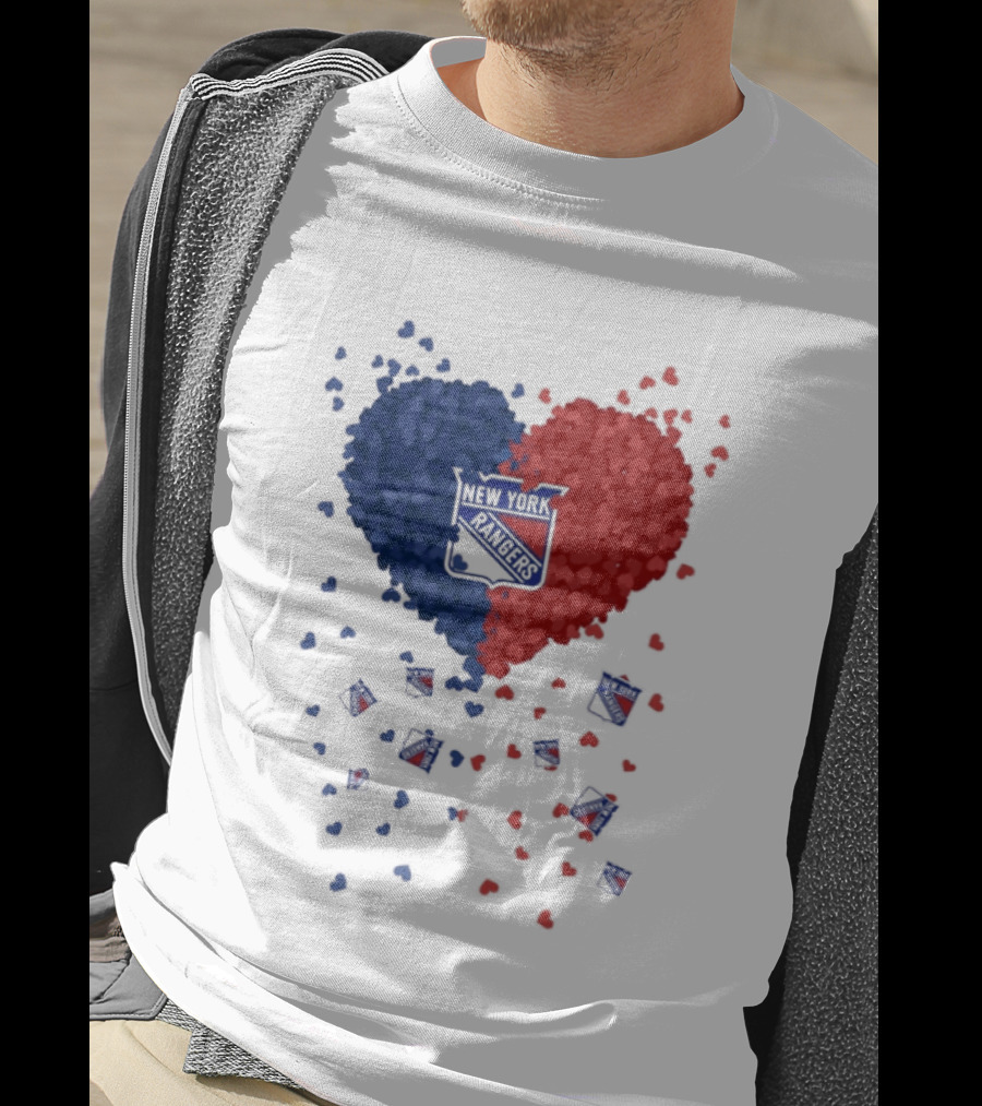 New York Rangers Heart Shaped Emblem With Blue And Red T-Shirt