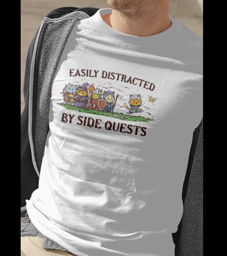 Easily Distracted By Side Quests Cats In Fantasy Costumes T-Shirt