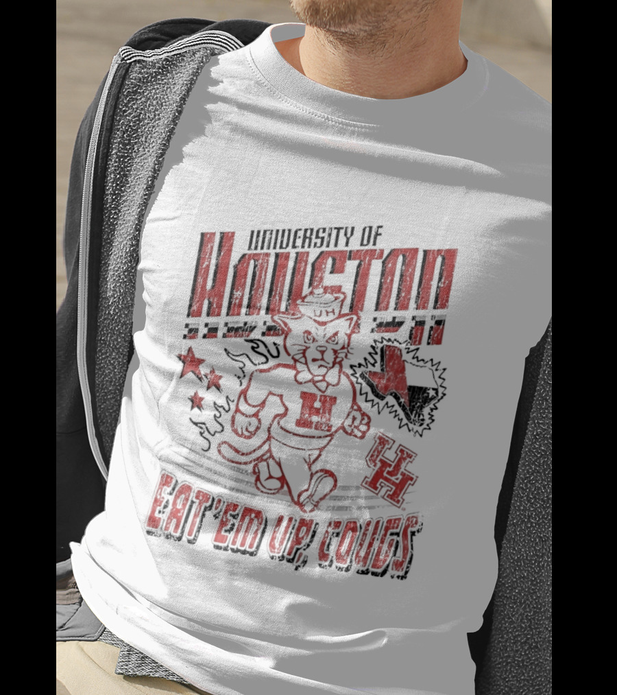 University Of Houston Eat 'Em Up Cougs Runnin' Houston Cougar Texas Stars And Paw T-Shirt