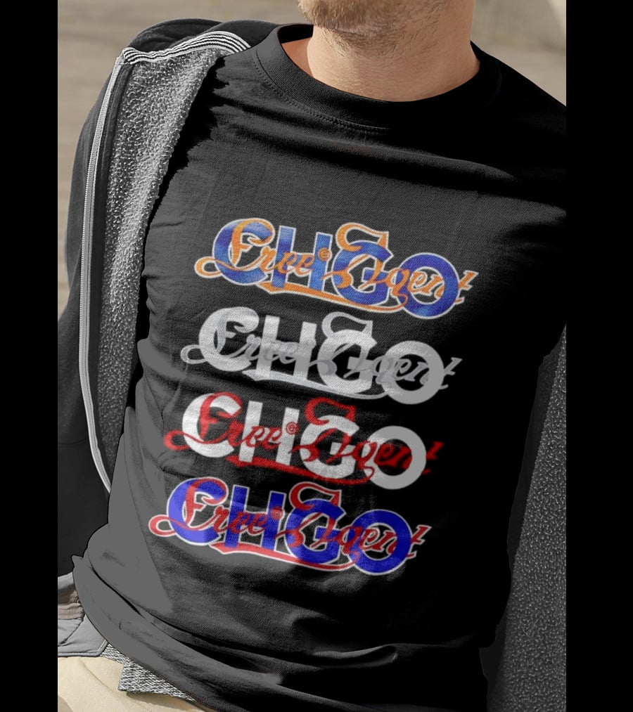 Free Agent X CHGO City Of Sports Teams Multicolor Text Art Collaboration T-Shirt