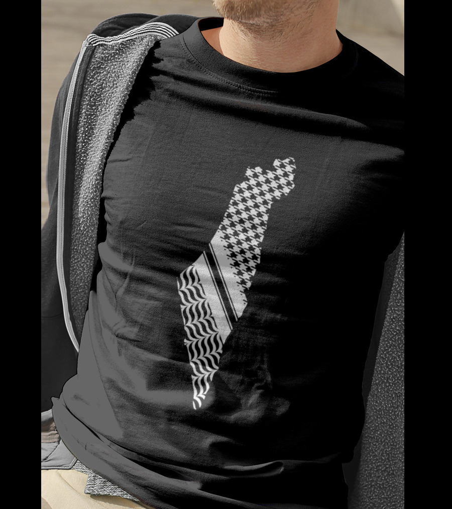 Free Palestine Map With Kufiya And Waves T-Shirt