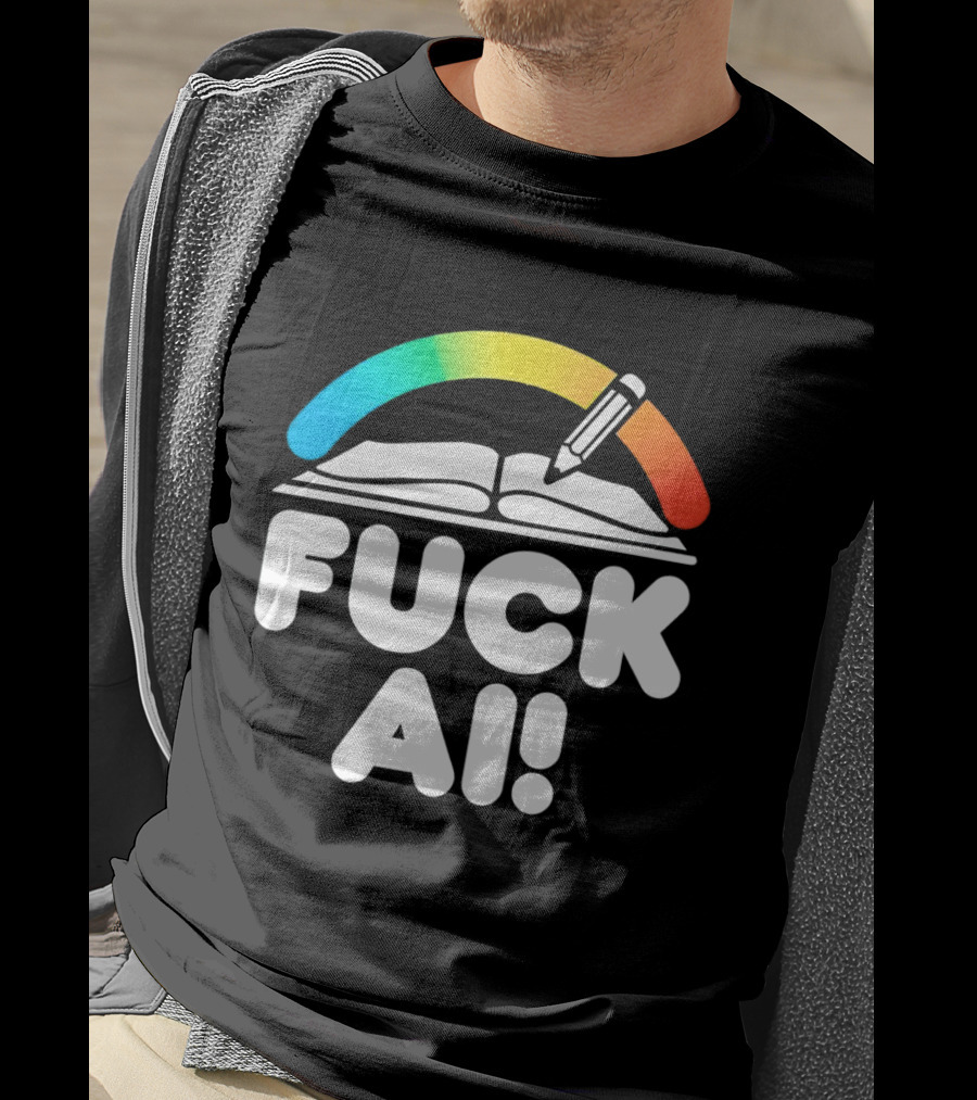 FUCK AI Open Book With Rainbow Pencil T-Shirt