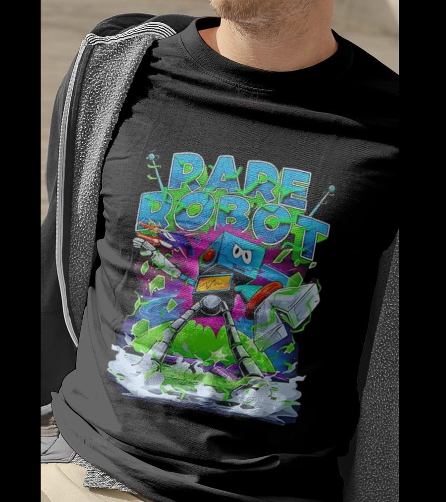 RARE ROBOT 555 Futuristic Retro Neon Style Robot Explosion T-Shirt