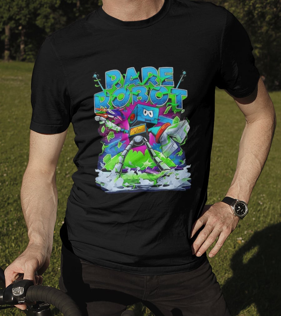 RARE ROBOT 555 Futuristic Retro Neon Style Robot Explosion T-Shirt