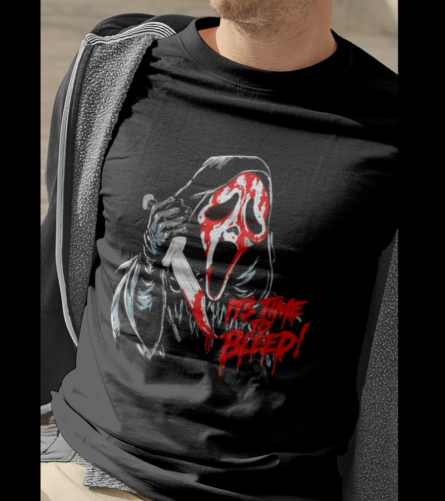 Ghost Face Time To Bleed Horror Iconic Scream Mask T-Shirt