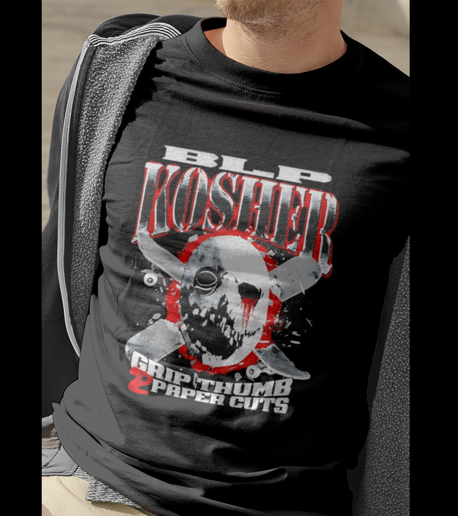 RIP Kosher Grip Thumb Paper Cuts Horror Mask Cross Knives T-Shirt