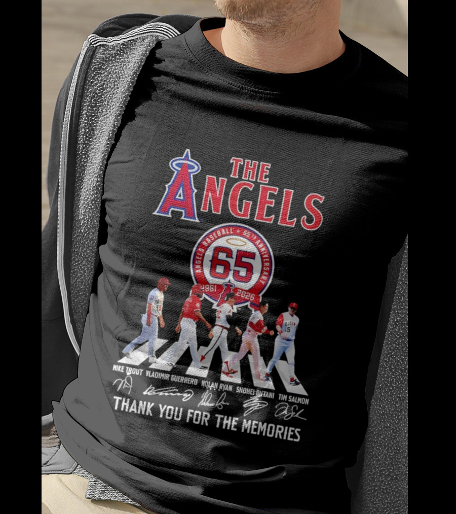 The Angels Baseball 65th Anniversary 1961 2026 Thank You For The Memories Mike Trout Vladimir Guerrero Nolan Ryan Shohei Ohtani Tim Salmon T-Shirt