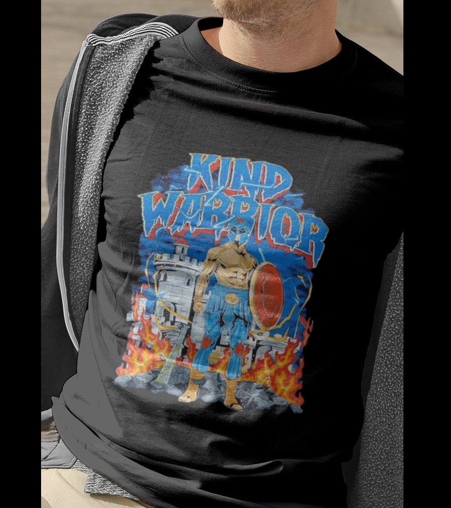 Kind Warrior Castle Flames Comic Hero T-Shirt