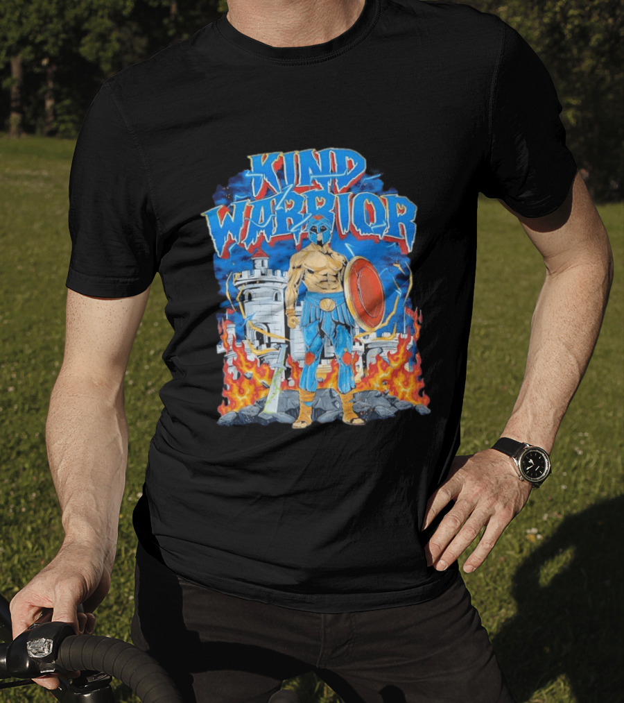 Kind Warrior Castle Flames Comic Hero T-Shirt