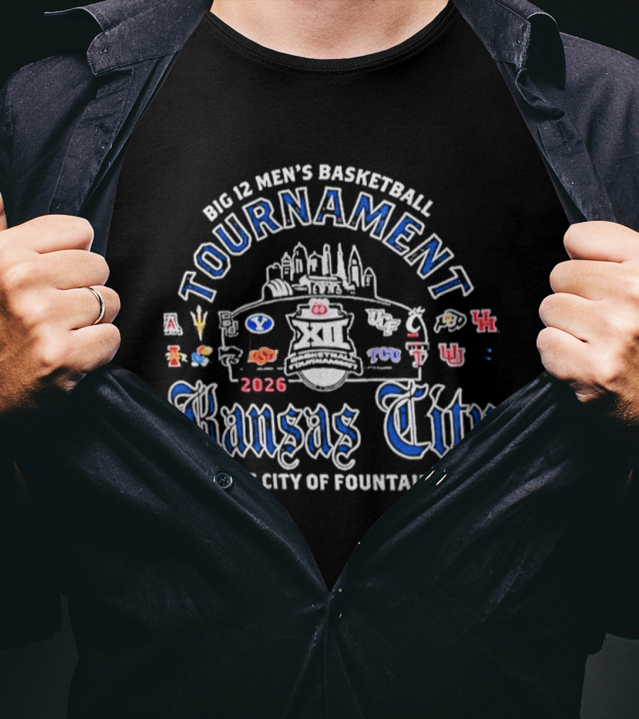 Big 12 Men's Basketball Tournament 2026 Kansas City City Of Fountains T-Shirt