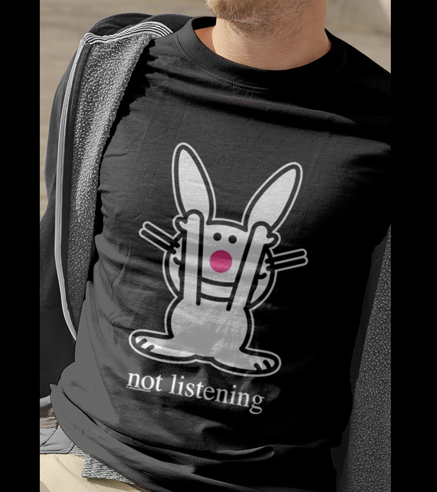 Bunny Not Listening Playful Ears Up Cartoon T-Shirt