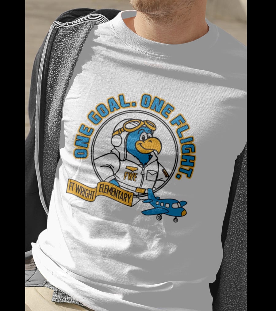 Ft Wright Elementary Falcons One Goal One Flight Pilot Bird With Plane T-Shirt